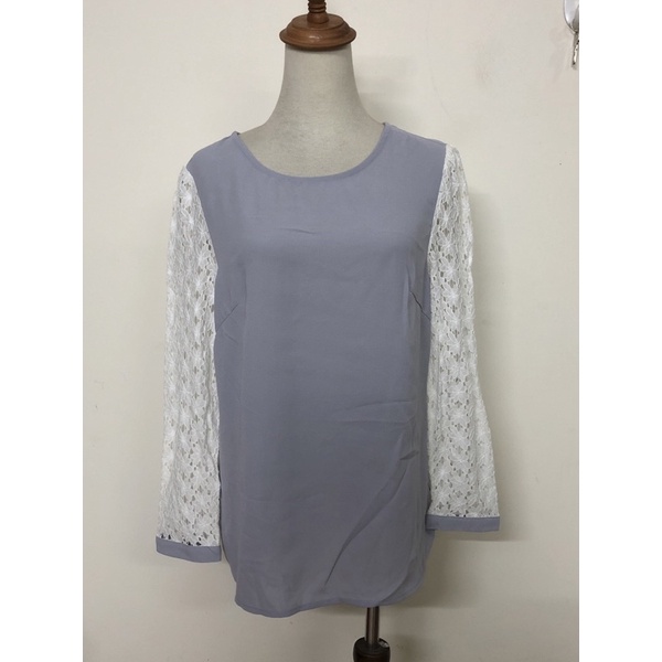 size L áo sơ mi voan phối ren dày dặn chất đanh rủ màu tím nhạt pastel mới tinh 2hand