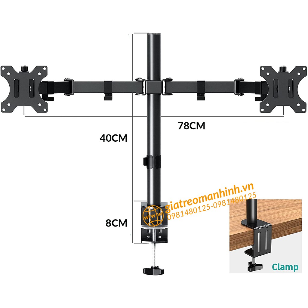 Giá Treo 2 Màn Hình M052 Cao Cấp 17-27 Inch / Tải Trọng 8Kg - Lắp Đặt Kẹp Bàn