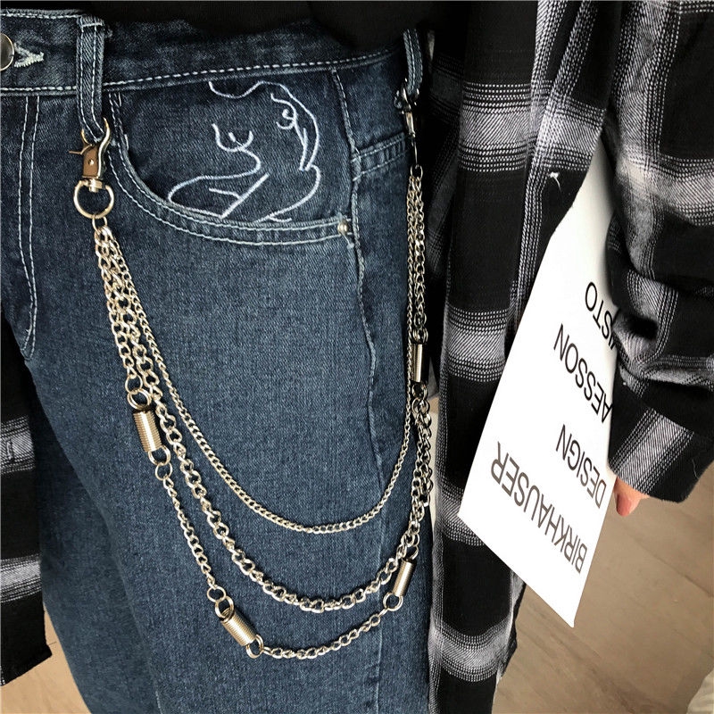 Chuỗi xích kim loại đeo thắt lưng quần nhiều lớp phong cách hiphop