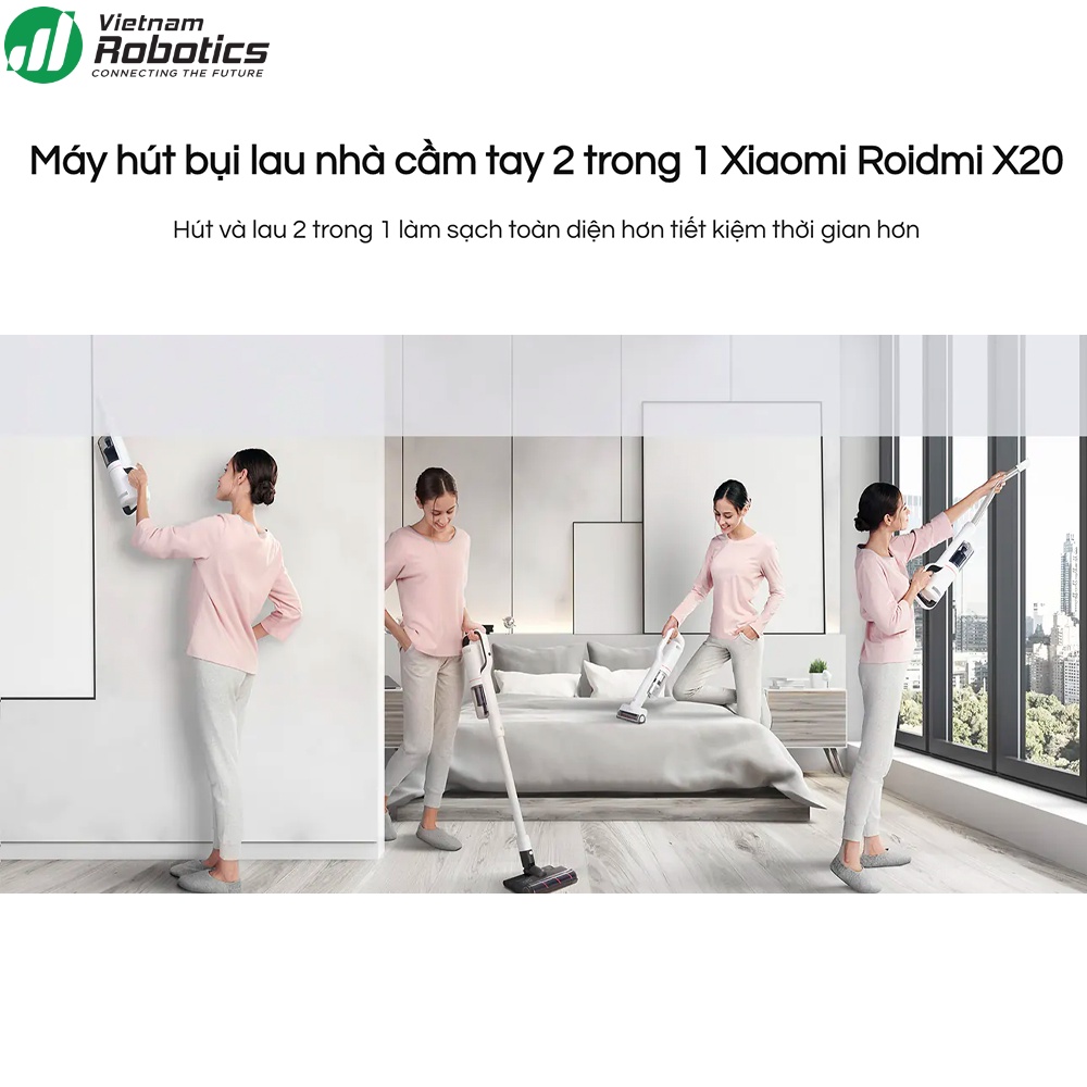 Máy hút bụi lau nhà cầm tay Xiaomi Roidmi X20 - Phiên bản quốc tế - bảo hành 24 tháng - Nhiều đầu hút - Lực hút 25000 Pa