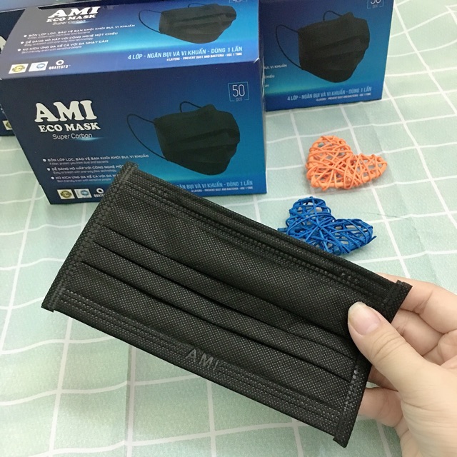 [SIÊU HOT - Màu đen cá tính] Hộp 50 cái khẩu trang y tế AMI 4 lớp đạt tiêu chuẩn ISO 9001/AMI ECO MASK Super Carbon | BigBuy360 - bigbuy360.vn