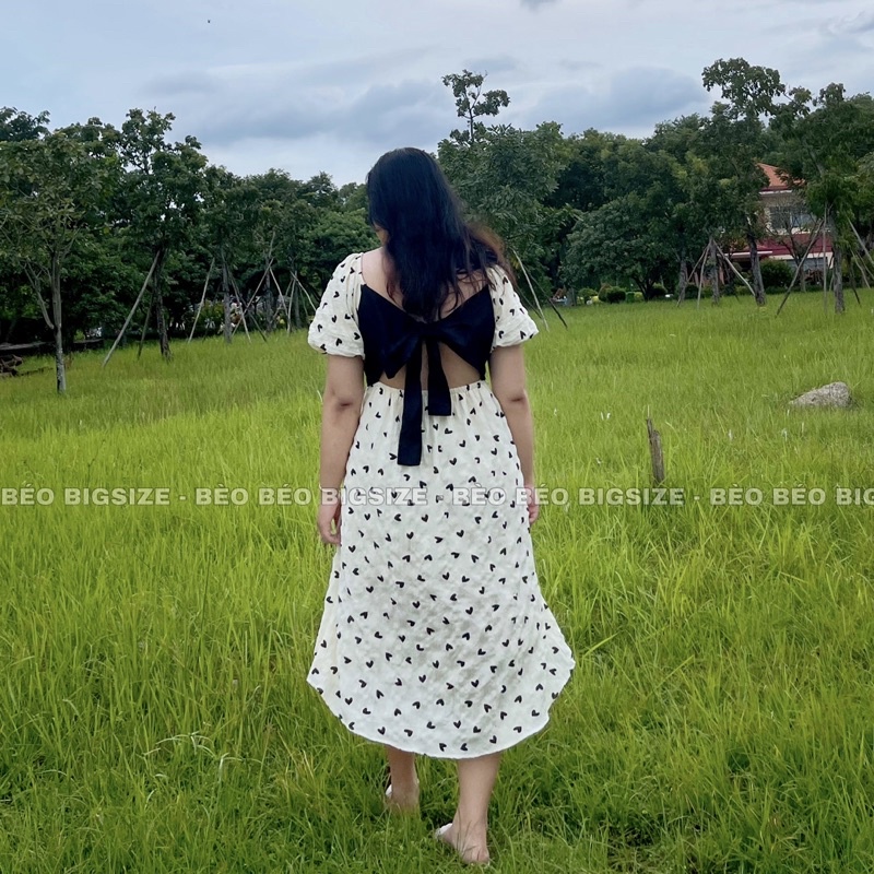 VÁY MIDI HOẠ TIẾT TIM NƠ LƯNG BIGSIZE 60-90KG