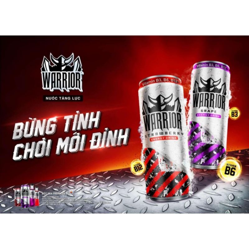 [Hàng Thái] Lốc 6 lon tăng lực Warrior (cùng công ty bò húc redbull) 325ml vị nho và dâu