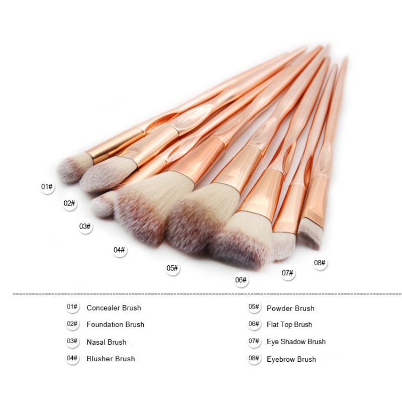 Set 8 cọ trang điểm tán nền đánh mắt khói chất liệu kim loại