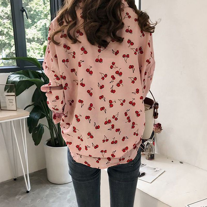 FREESHIP ĐƠN 99K_ Áo Sơ Mi Tay Dài Dáng Rộng Hoạ Tiết Cherry Phong Cách Hàn Quốc