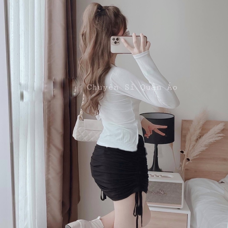 Áo tay dài tà xéo co dãn