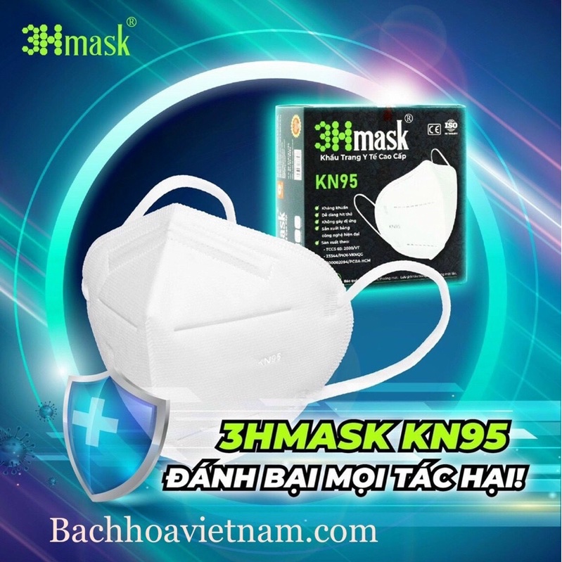 Khẩu trang 5 lớp Vĩnh Tiến 3H Mask KN95 (1 hộp 10 cái)|ôm kín mặt|Không lem son|Dễ hít thở|kháng khuẩn, 3Hmask