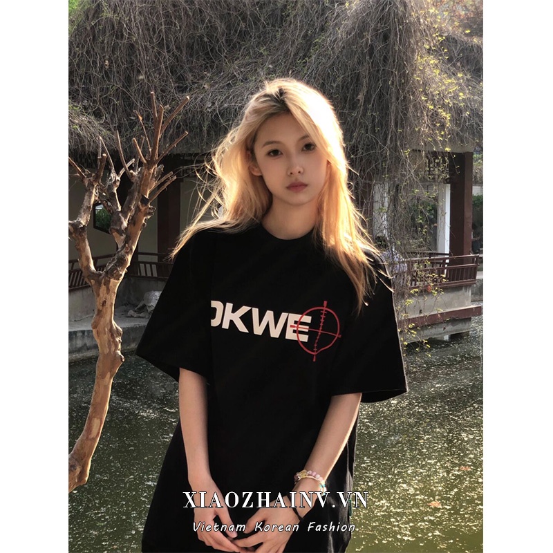 Áo thun XIAOZHAINV tay ngắn cổ tròn 2 màu sắc tùy chọn in chữ cái phong cách hip hop cổ điển năng động