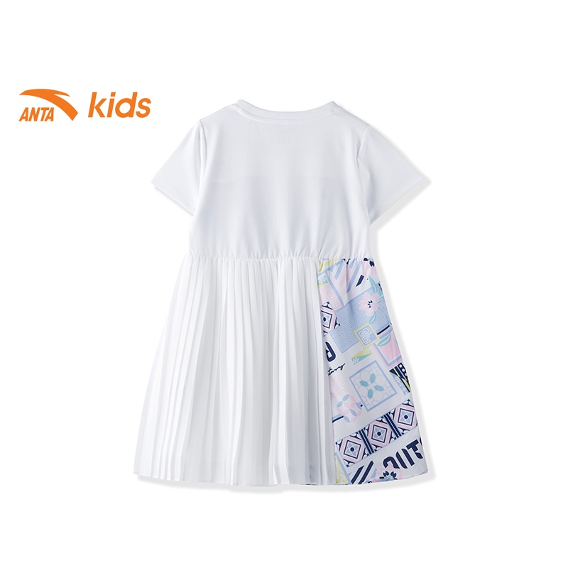 Váy liền thời trang bé gái họa tiết thổ cẩm thương hiệu Anta Kids 362138383, chiết eo, chất mát, co giãn nhẹ