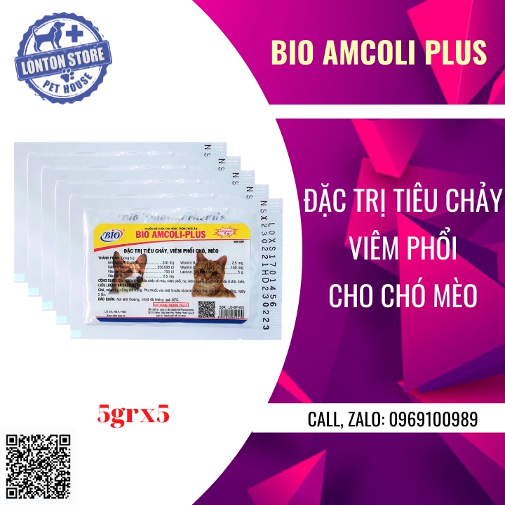 BIO Bio Amcoli Plus Gói 5g - Bột Hòa Tan Cho Thú Cưng Chó Mèo Viêm Phổi, Tiêu Chảy- Bio &amp; Lonton shop