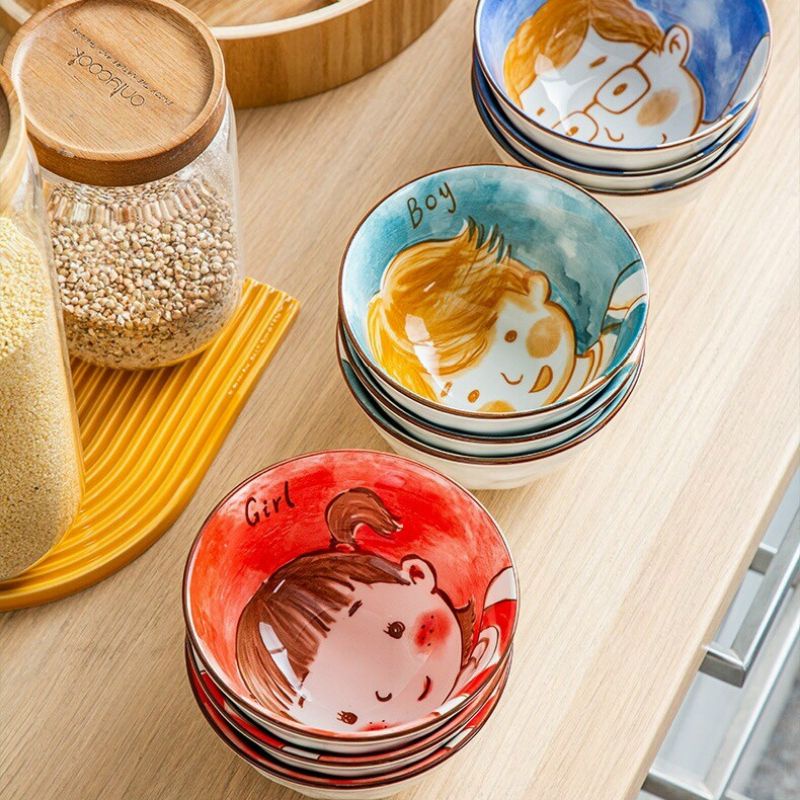 Bộ bát sứ gia đình đáng yêu NPP Baby Tôm. Bát bố, mẹ, bé trai, gái