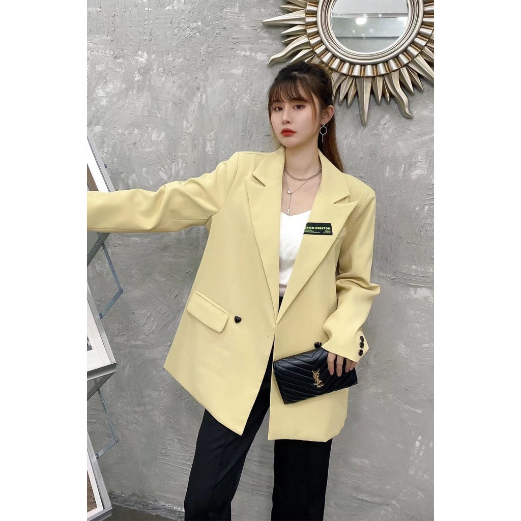 Áo Khoác Blazer Nữ Freesize Dáng Rộng Cổ Ve Nhọn Hàn Quốc Chuẩn Xịn - Dáng Rộng Như Hình - BLA22042