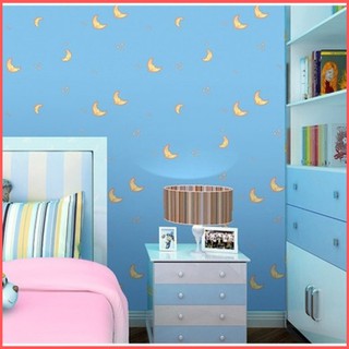 Giấy dán tường màu xanh trăng vàng khổ rộng 45cm có keo sẵn, decal giấy dán tường màu xanh dễ thương - Lala Mart