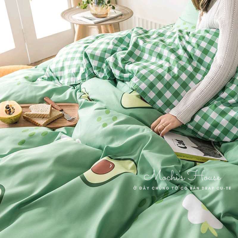 [VẢI SIÊU ĐẸP] BỘ CHĂN GA GỐI COTTON POLY TRÁI BƠ XANH SIÊU CUTE DRAP GIƯỜNG | BigBuy360 - bigbuy360.vn