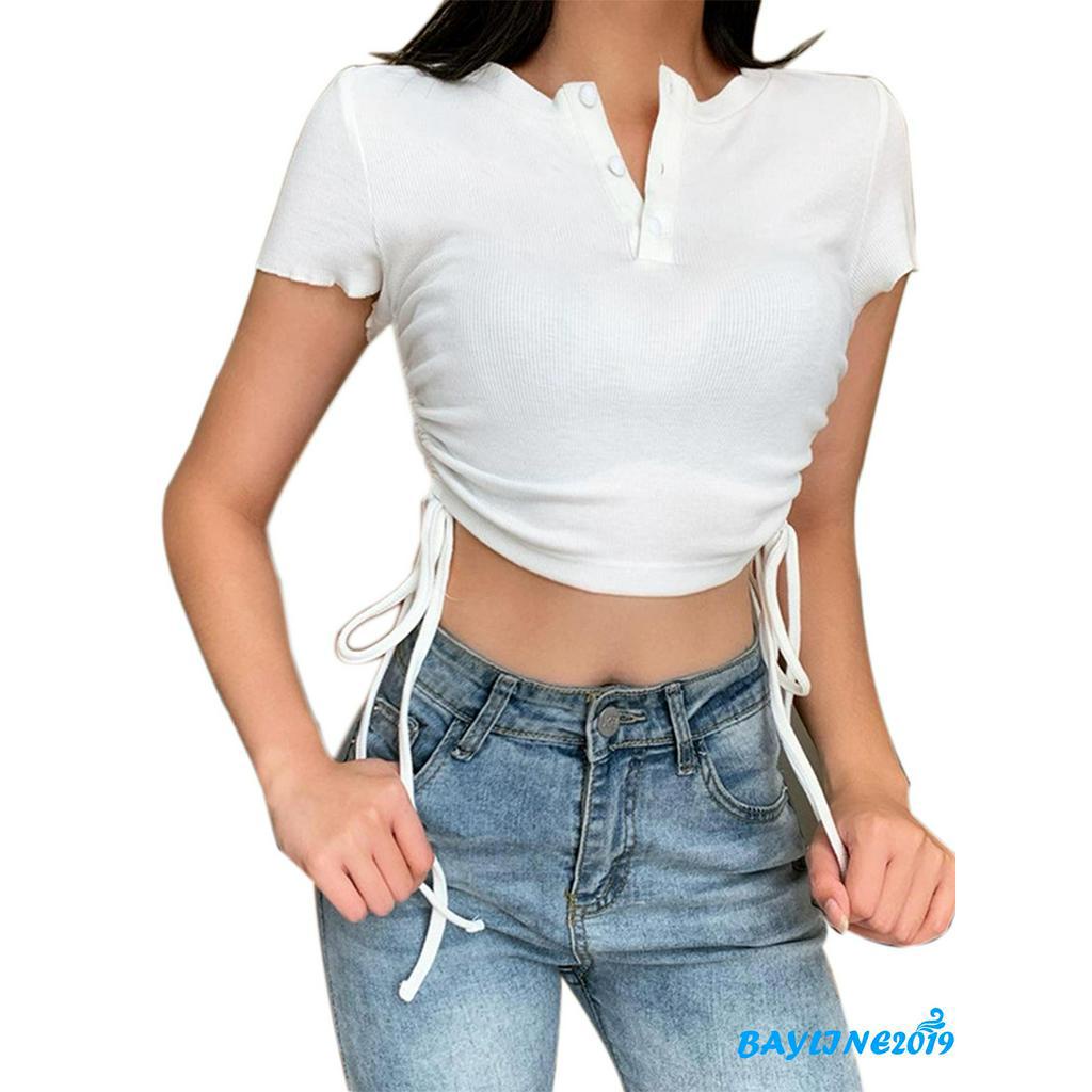 Áo Lửng Tay Ngắn Buộc Dây Thời Trang Dành Cho Nữ