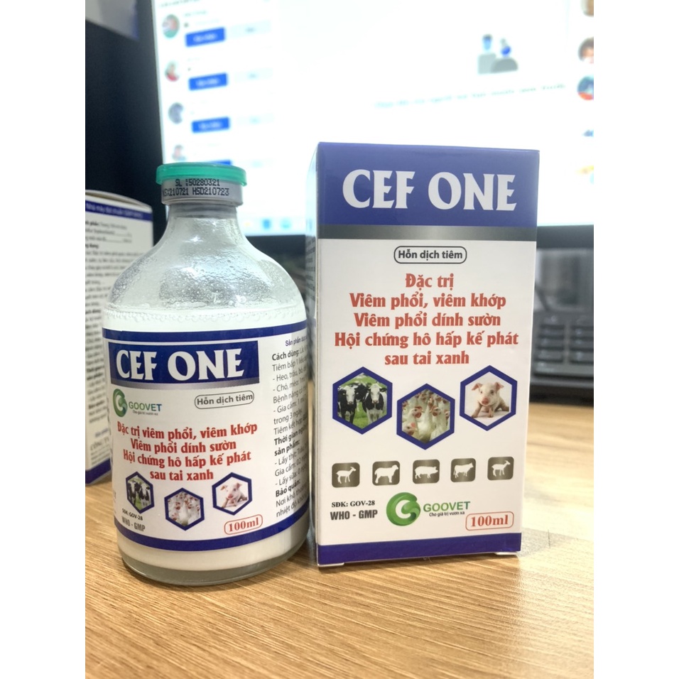 Viêm Phổi, Viêm Tử Cung CEF ONE Goovet Viêm Khớp, Viêm Phổi Dính Sườn, Hội Chứng Hô Hấp Kế Phát Sau Tai Xanh. Ceftiofur