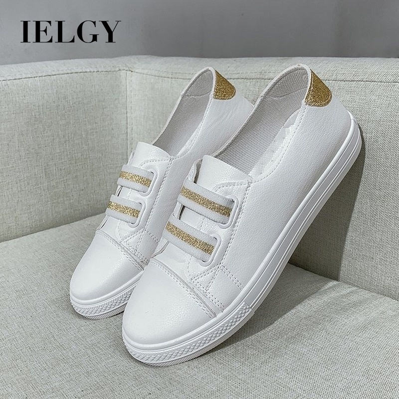 IELGY Giày Thể Thao Da Co Giãn Màu Trắng Dễ Thương Cho Nữ