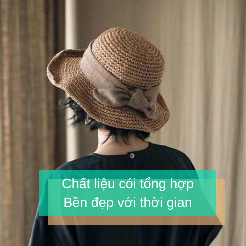 Mũ cói mềm phối nơ vải