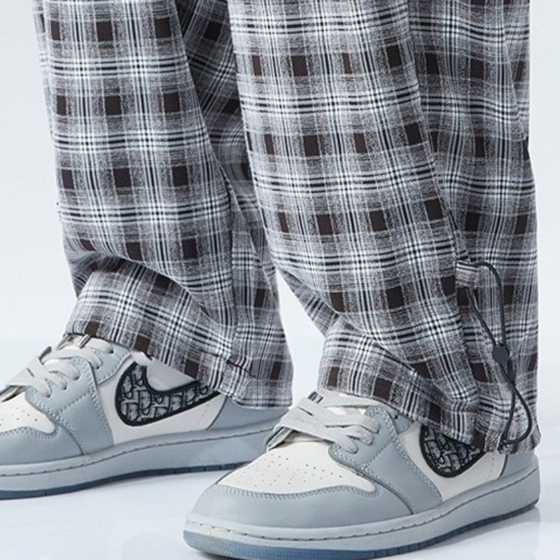 Quần ống rộng họa tiết sọc caro plus size phong cách Nhật Bản cho nam size L-8XL