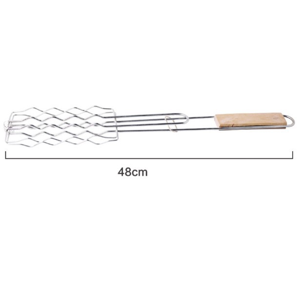 Vỉ Kẹp Thịt Nướng Inox, vỉ kẹp nướng xúc xích - Tay Cầm Gỗ Tiện Lợi