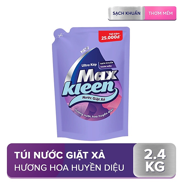 Túi Nước Giặt Xả MaxKleen Hương Huyền Diệu Sạch Khuẩn Thơm Mềm Tiện Lợi &amp; Tiết Kiệm 2.4KG - Túi ngoài bám bẩn nhẹ