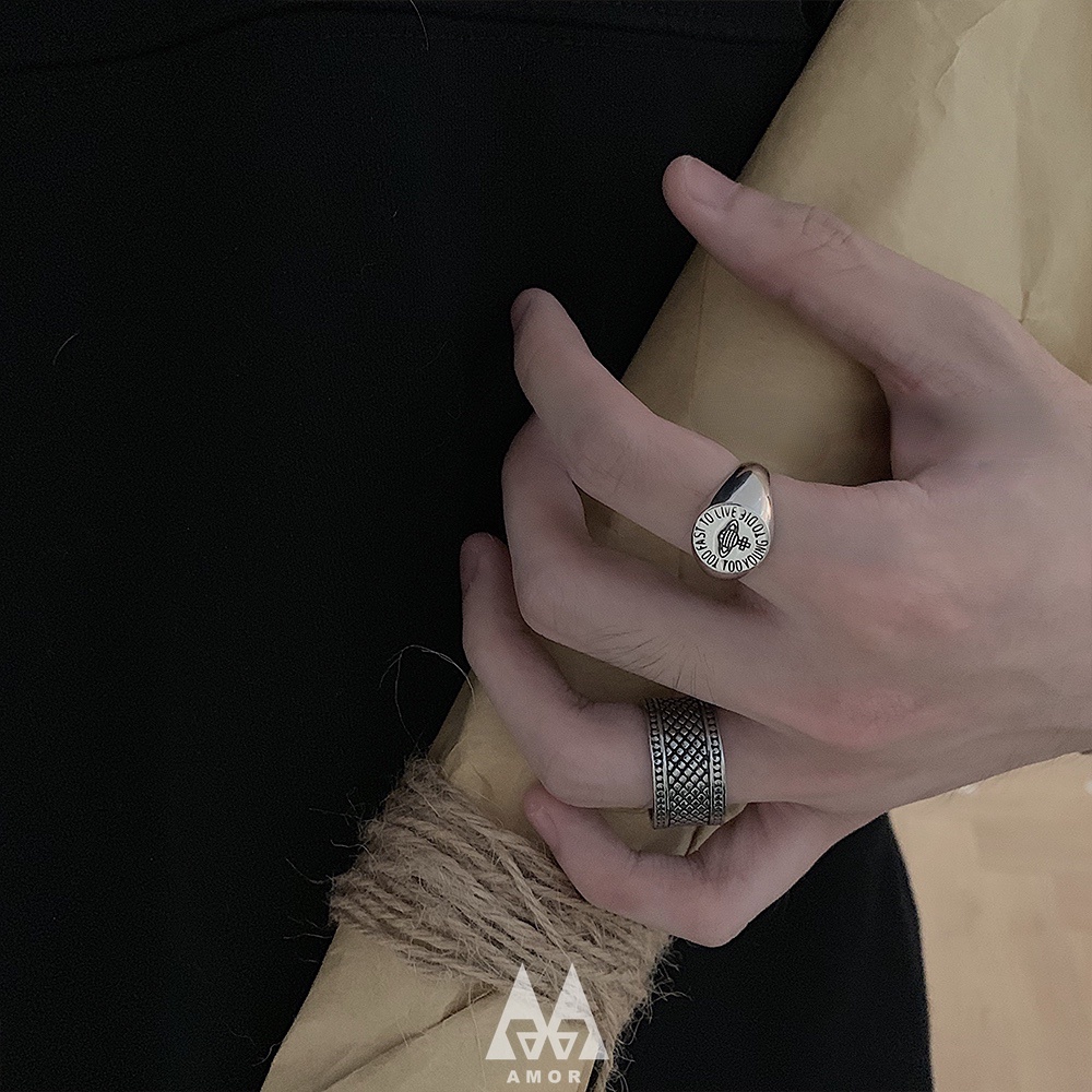Nhẫn Hở Chạm Khắc Hình Sao Thổ Phong Cách hip hop Dành Cho Nam Nữ
