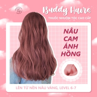 Thuốc nhuộm tóc Nâu cam ánh hồng không dùng Thuốc tẩy tóc của buddyhairs, ặng kèm găng tay, mũ trùm, trợ nhuộm tiện ích