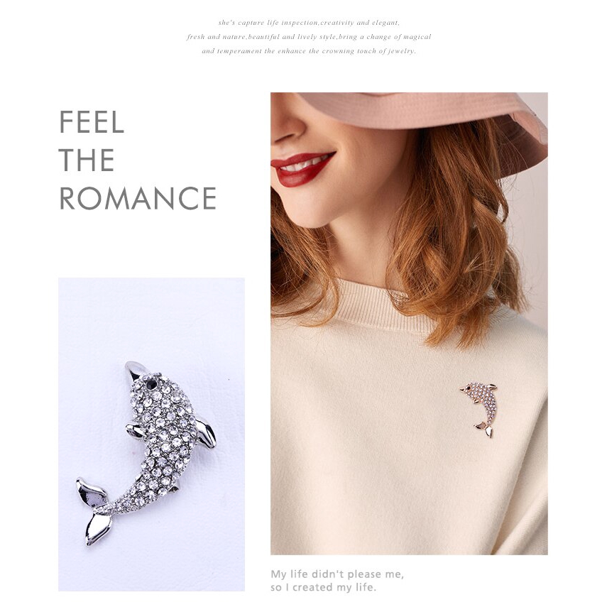 Ghim cài áo/ đầm hình cá heo đính đá pha lê thời trang cho nữ