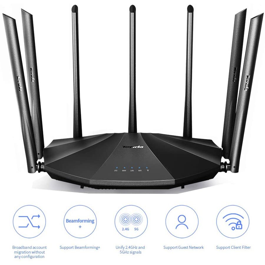 Bộ phát wifi Tenda AC23 AC11 AC7 AC5S tốc độ 2100Mbps hai băng tần 7 anten 6 dbi phủ sóng mạnh mẽ