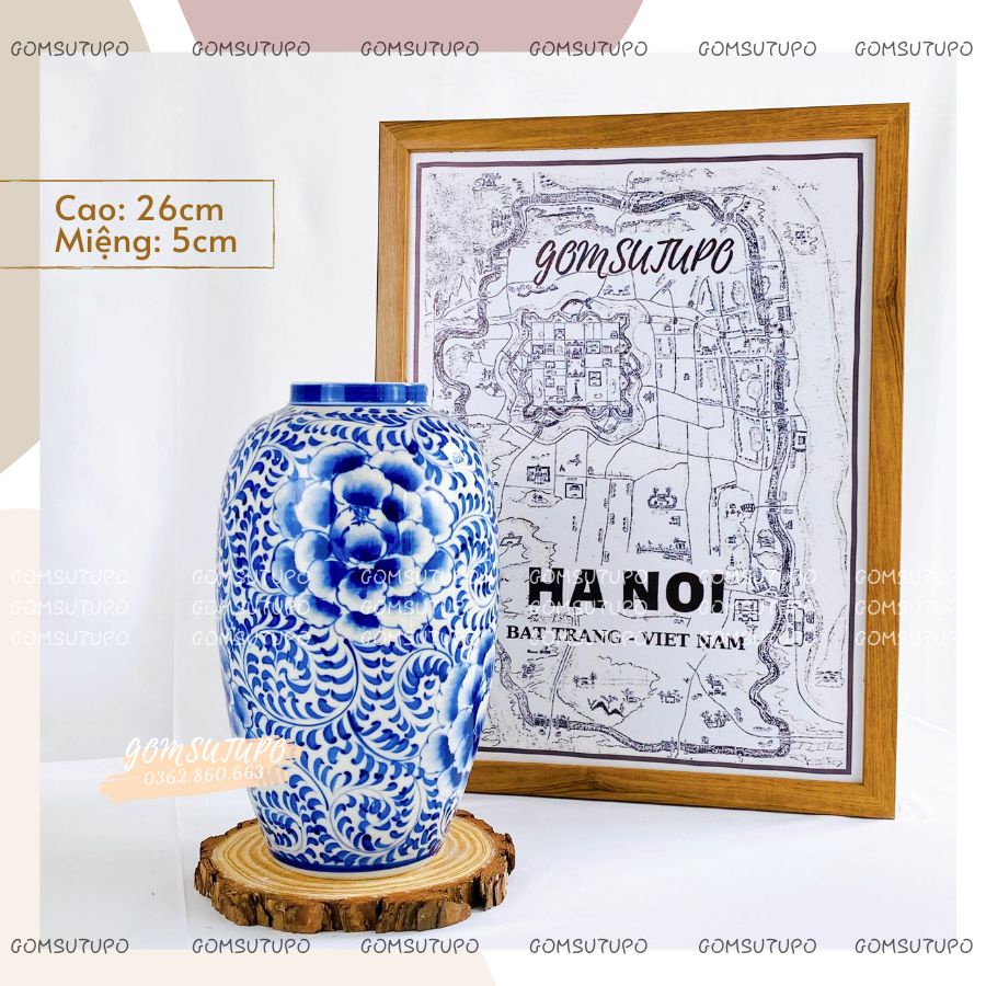 Lọ Hoa Gốm Vẽ Hoa Dây Xanh COBAN - Bình Hoa Decor Trang Trí gomsutupo - Gốm Sứ TUPO Bát Tràng