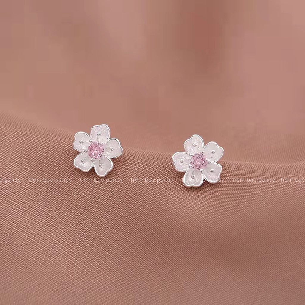 Bông tai bạc nữ hoa anh đào Sakura, khuyên tai bạc 925 PANSY phong cách Nhật Bản