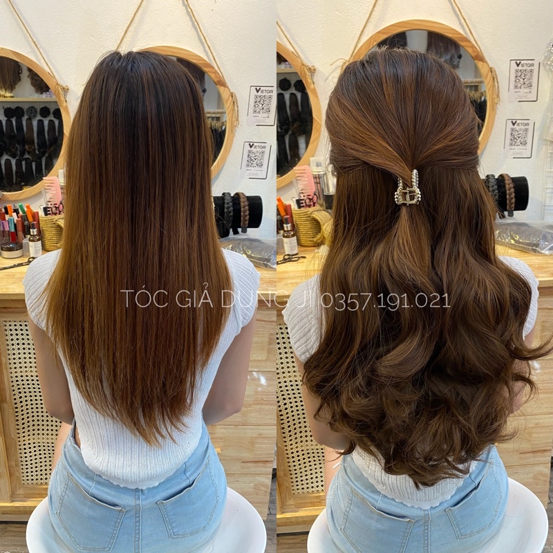 Ku15  Tóc giả kẹp u xoăn đẹp 55cm