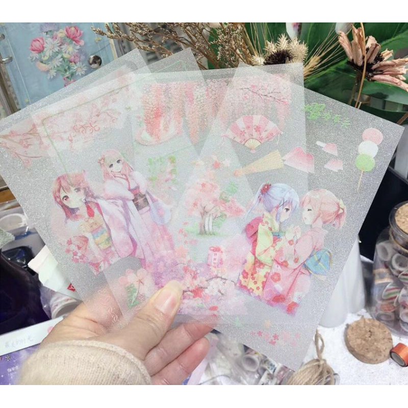 Set 4 tấm sticker trang trí anime hoạt hình dễ thương