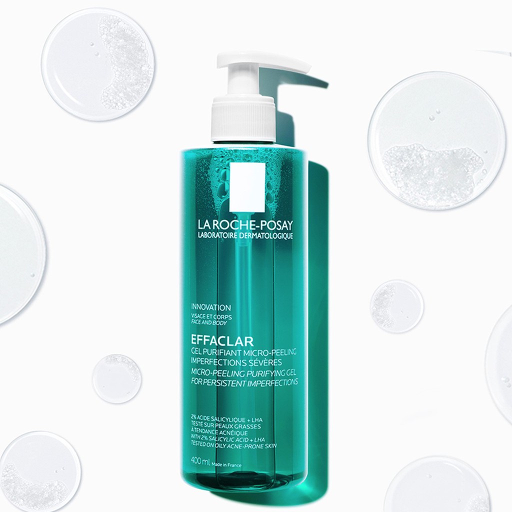 Gel Rửa Mặt &amp; Tắm La Roche-Posay Effaclar Micro-Peeling Purifying Làm Sạch Bã Nhờn &amp; Giảm Mụn 400ml