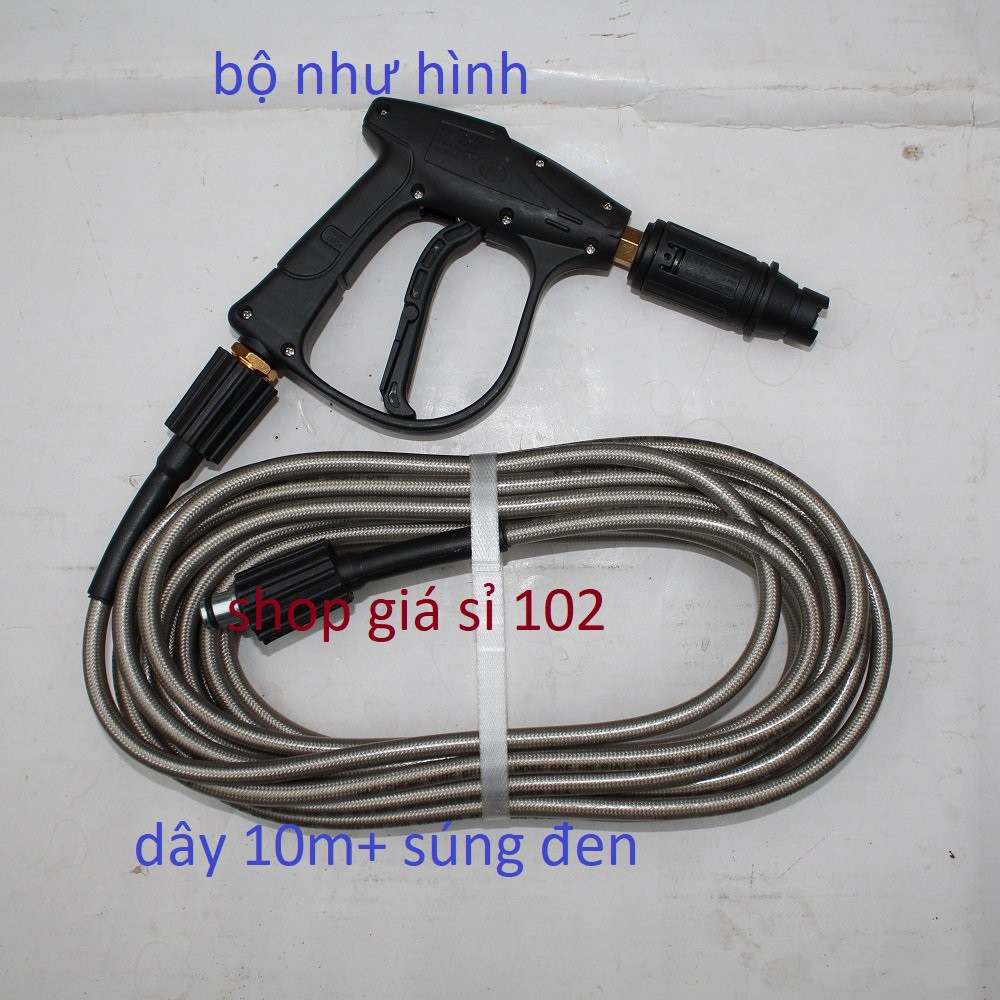 Bộ 10m - 15m - 20M - 30M dây rửa xe áp lực cao và súng xịt ( ren 22mm - 22mm )