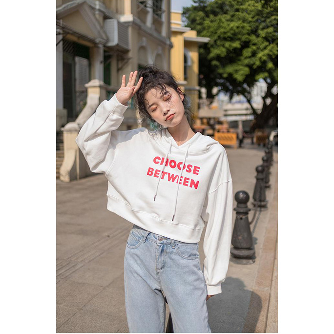 Áo croptop tay dài  có nón chất vải nỉ | BigBuy360 - bigbuy360.vn