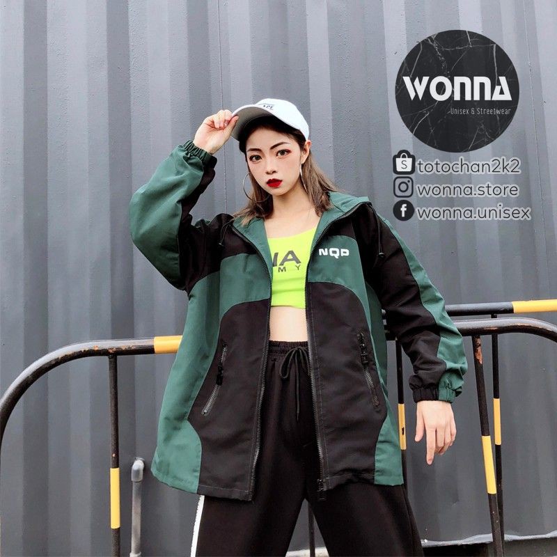 (ORDER) Áo Khoác dù có mũ form rộng trắng đen xanh Unisex Ulzzang Oversize street style nam nữ gió cá tính có túi