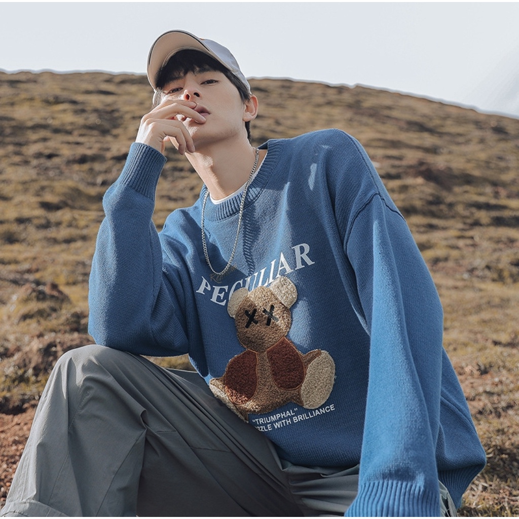 Áo len giữ nhiệt MEANSTORE len mùa đông nam nữ form rộng phong cách Hàn Quốc Ulzzang màu xanh, trắng - Peculiar