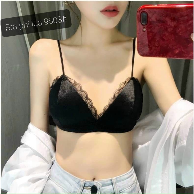 Áo 2 dây bra phi lụa viền ren sexy , chất phi lụa mềm mịn