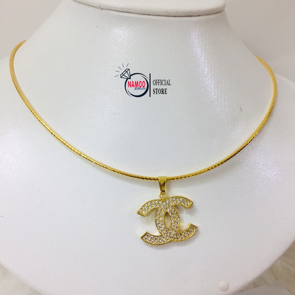Kiềng Cổ Mạ Vàng Mặt Đính Đá V669, Kiềng Mềm Dài 45cm Cùng Mặt Dây Chuyền Titan Đính Đá Bền Màu Namoo Jewelry