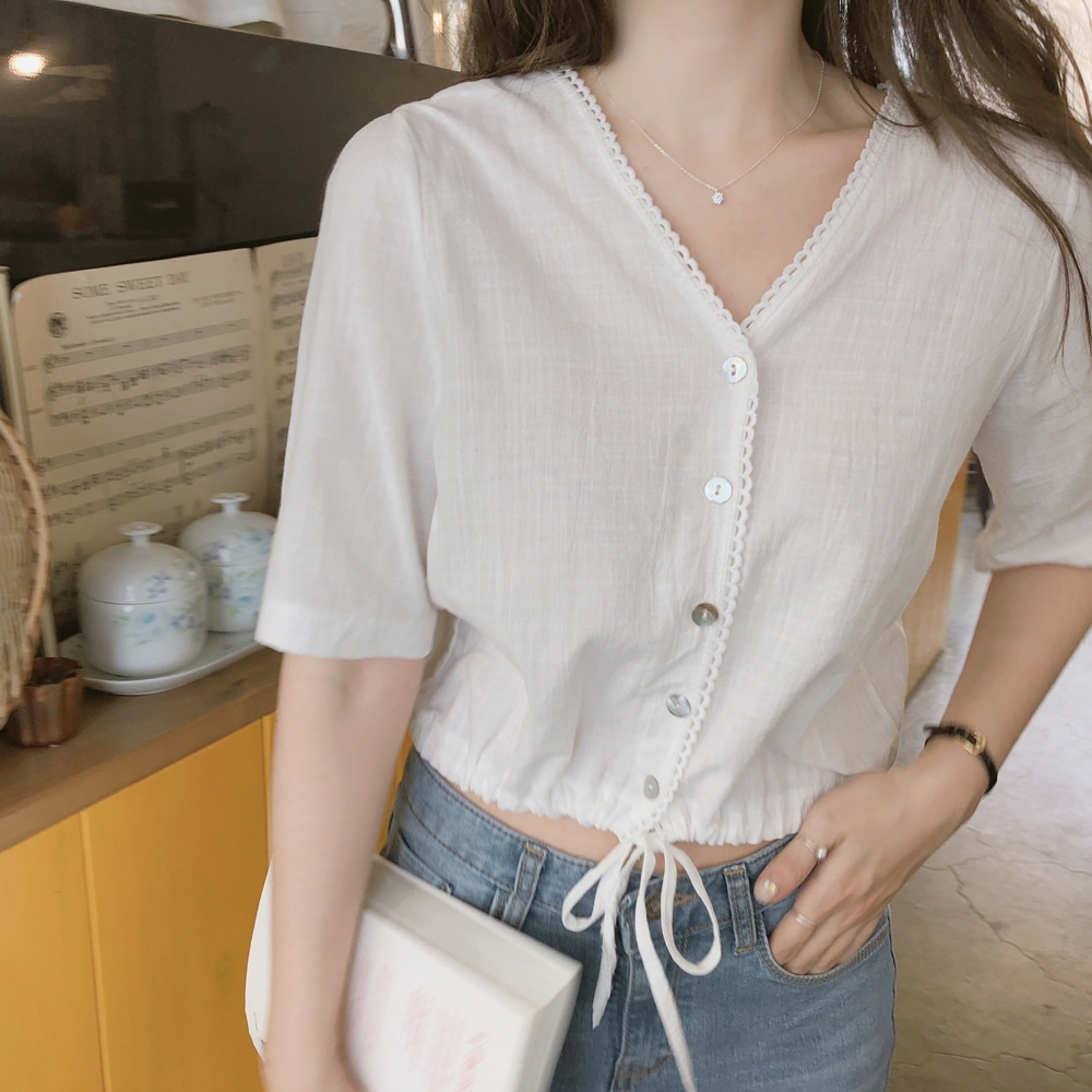 Áo croptop ngắn tay cổ chữ V xinh xắn dành cho nữ 27940