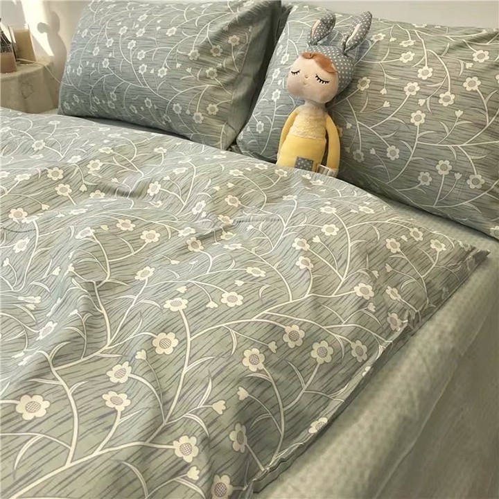 Bộ chăn ga gối , drap giường chất COTTON Hàn Quốc họa tiết hoa cỏ