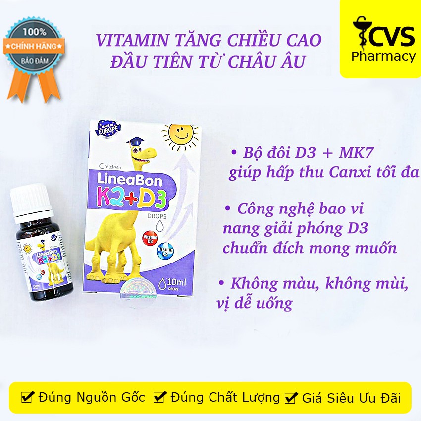 Siro Bổ Sung Vitamin Tăng Chiều Cao Cho Bé Lineabon K2+D3 Ergopharm 10Ml - cvspharmacy