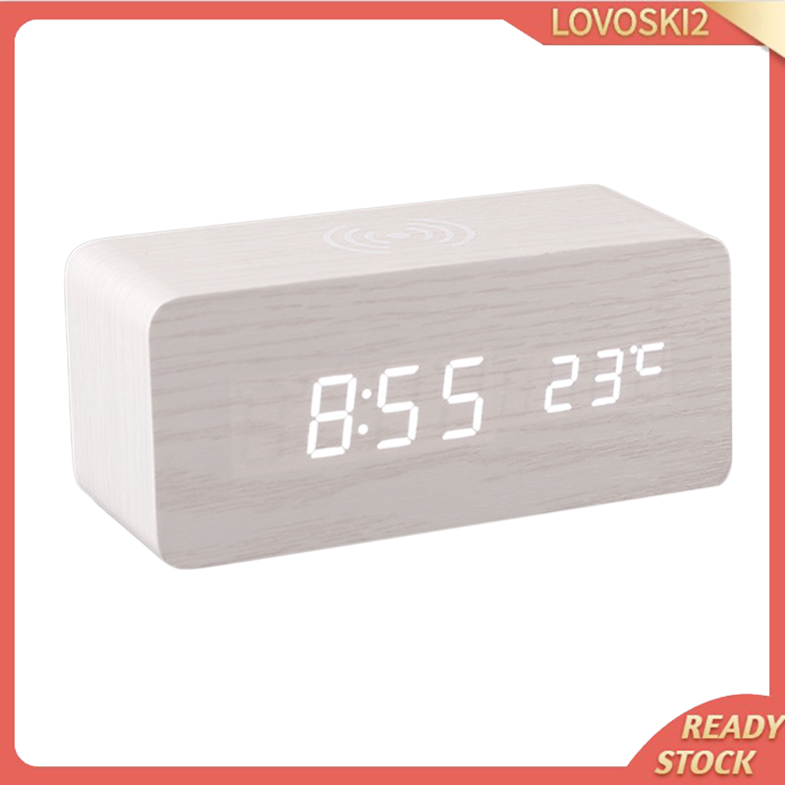 Digital Alarm Clock, Wood LED Light Mini Modern Cube Desk Alarm Clock Displays Time Date Temperature Kids, Bedroom, Home, Dormitory, Travel