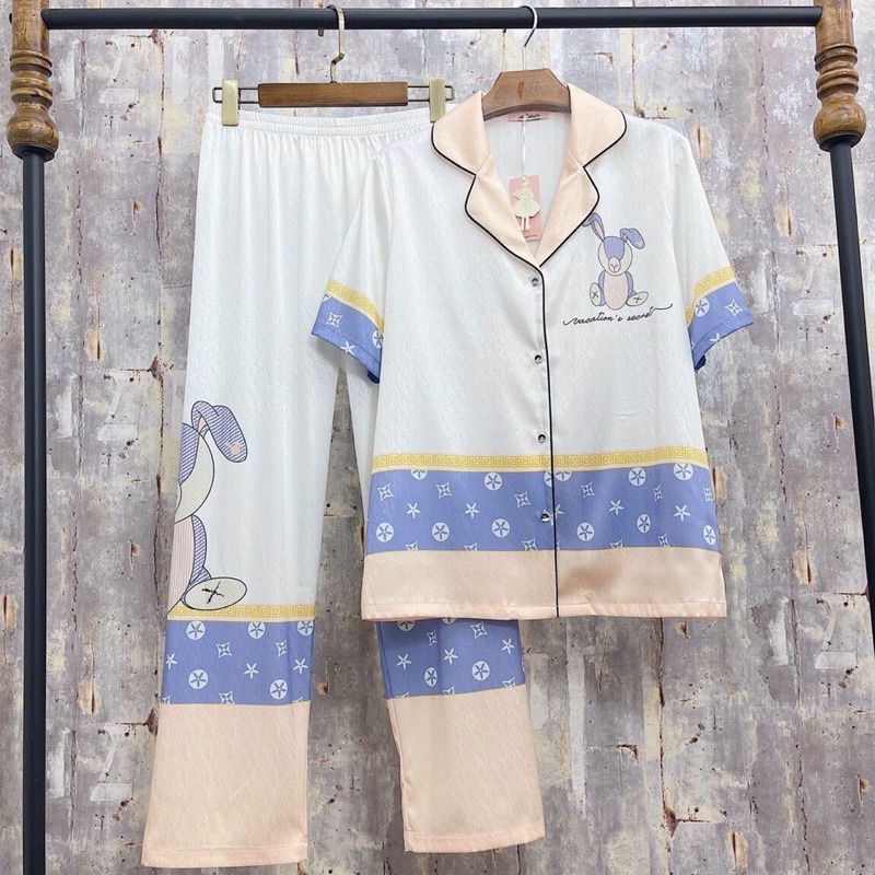 Pijama cộc dài mulisi thỏ tím/cam/cáo lụa xước tô châu cao cấp quảng châu ii0053.