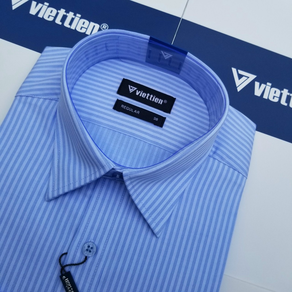 Aó sơ mi nam Việt Tiến dài tay mã 1Q0497NRY  chính hãng, cao cấp  - form suông REGULAR - tà bầu , kẻ sọc .SHOP HỨA