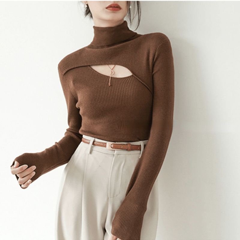 Áo len cổ cao tay dài mềm mại thời trang thu đông