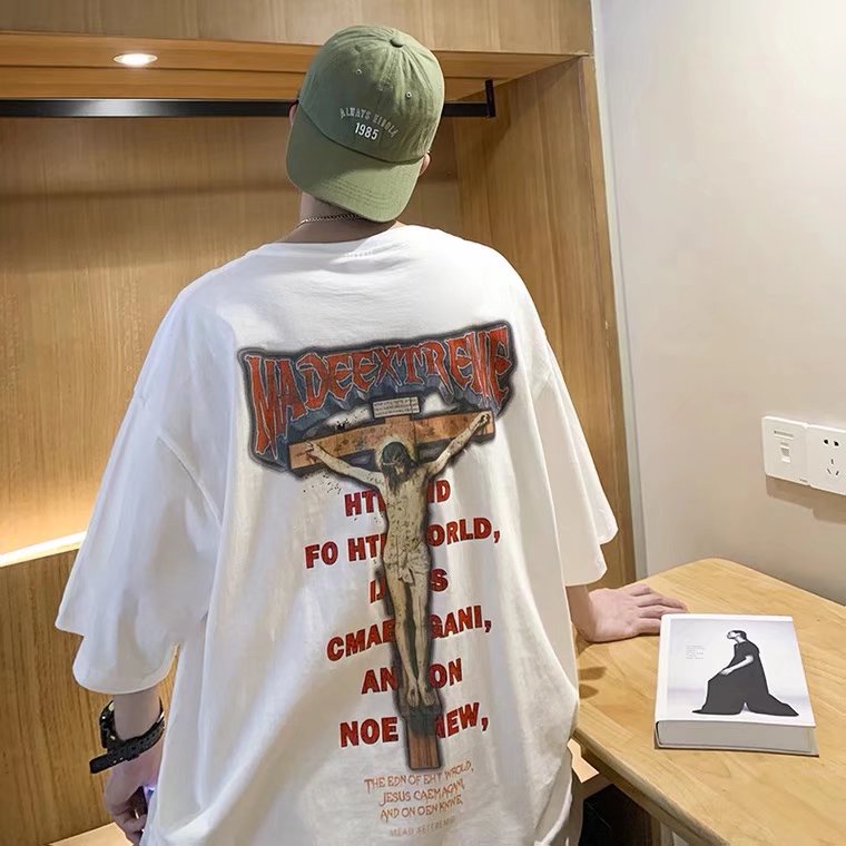 Áo Thun Tay Ngắn Cổ Tròn Form Rộng In Họa Tiết Phong Cách retro Âu Mỹ