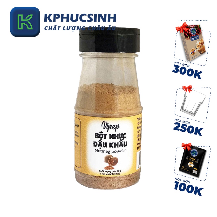 Lọ 50g bột nhục đậu khấu Vipep tạo mùi thơm các món ăn KPHUCSINH - Hàng Chính Hãng
