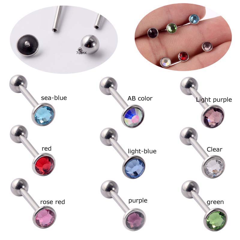 1 Khuyên xỏ lưỡi bằng thép không gỉ đính đá phong cách thời trang cá tính
